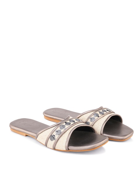 Metallic Leather Trin Flat Sandals | Deval Store