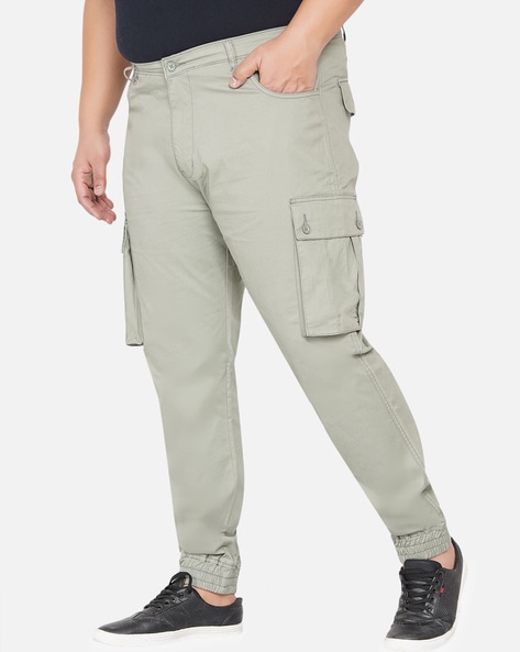 Plus Size Cargo Joggers Elastic Olive Green Men's Track Pants With Zipper  Pockets - XMEX Clothing