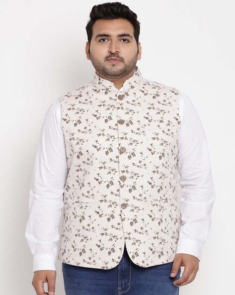 Floral Print Plus Size Waistcoat