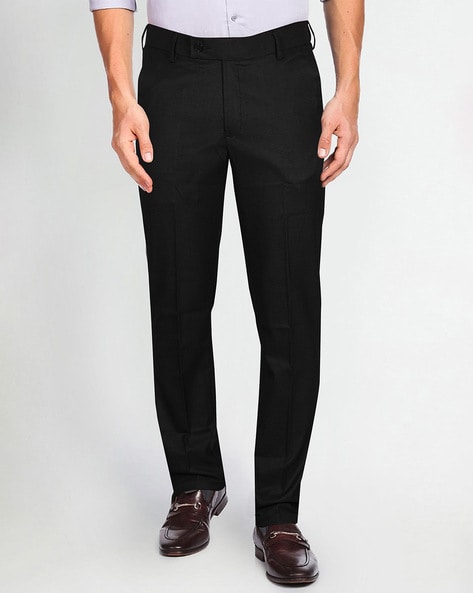 Formal Trouser: Check Men Black Cotton Rayon Formal Trouser at Cliths
