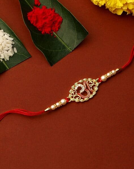 MATCHITT OM Design Stone & Pearl Gold-Plated Rakhi