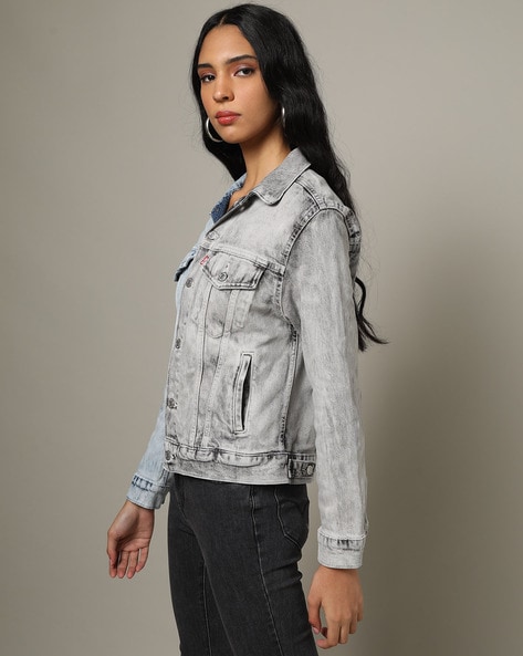 Buy Levis Women Black Solid Denim Jacket - Jackets for Women 7626410 |  Myntra