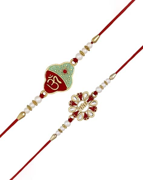 MATCHITT Men Om & Bro Beaded Minakari Thread Rakhi