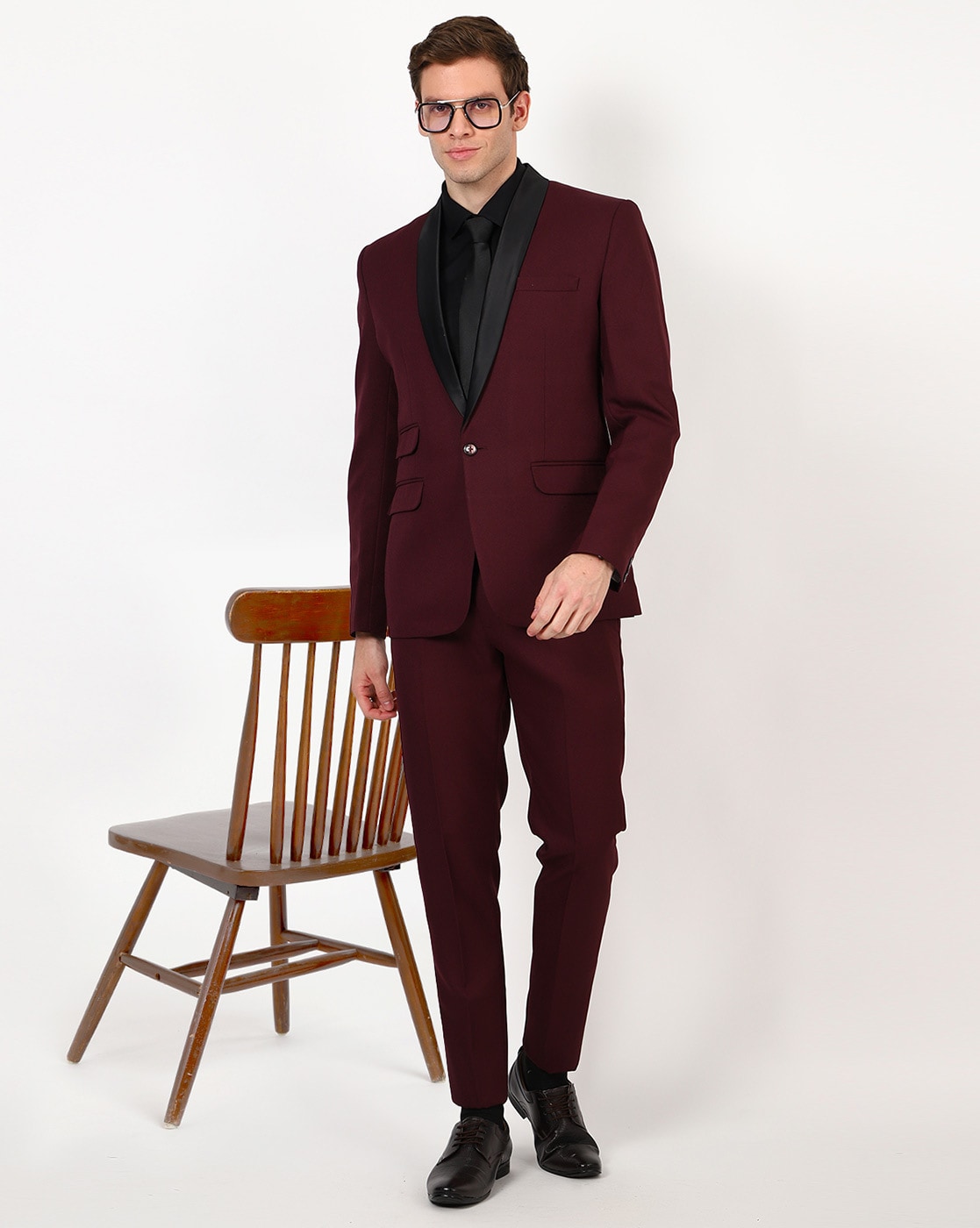 Hollywood Suit Burgundy Modern Fit Windownpane Vested Suit