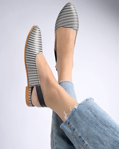 Women Striped Slingback Flat Shoes