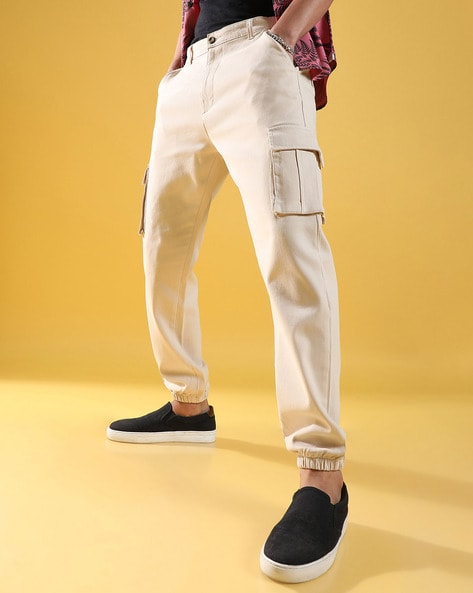 Beige Cargo Pants with Belt Detail Online Shopping