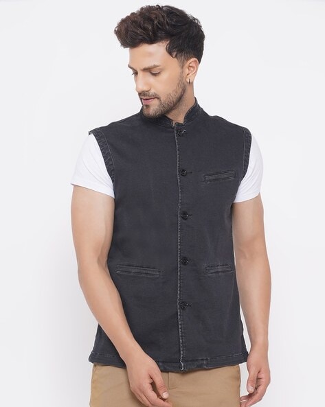 Men's Sleeveless Ethnic Jacket Self Design Nehru Jacket