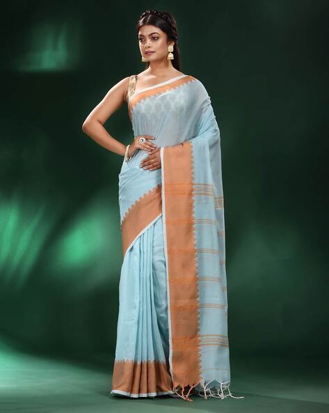 Traditional Sky Blue Color Cotton Saree