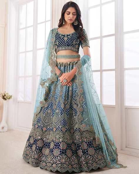 Blue Satin Designer Bridal Lehenga at Rs 6500 in Kolkata | ID: 17819932673