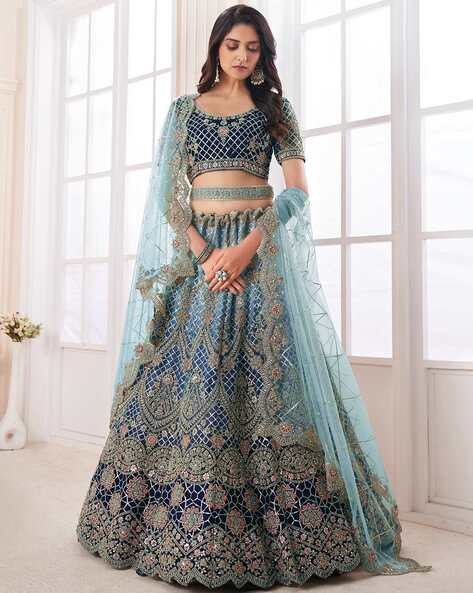 Beauteous Peach thread embroidered with zarkan crepe Silk Wedding Lehenga -  MEGHALYA - 3807020