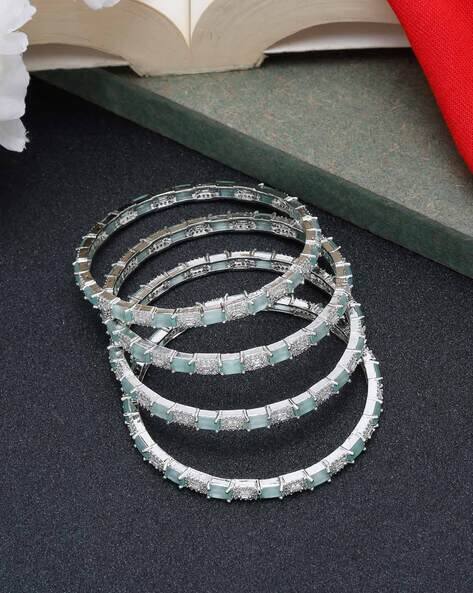 Set of Silver-Plated American Diamond-Studded Bracelet Bangles