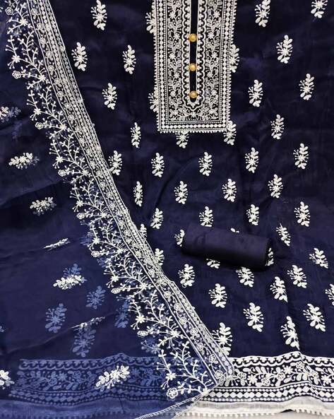 Lavender Heavy Work Hand Embroidered Georgette Chikankari Dress Materi –  DesiMill