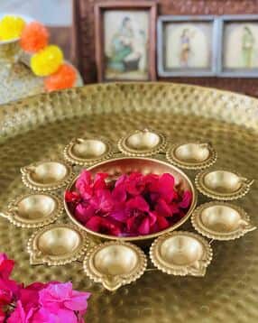 Gold-Platted Urli Bowl With Diya