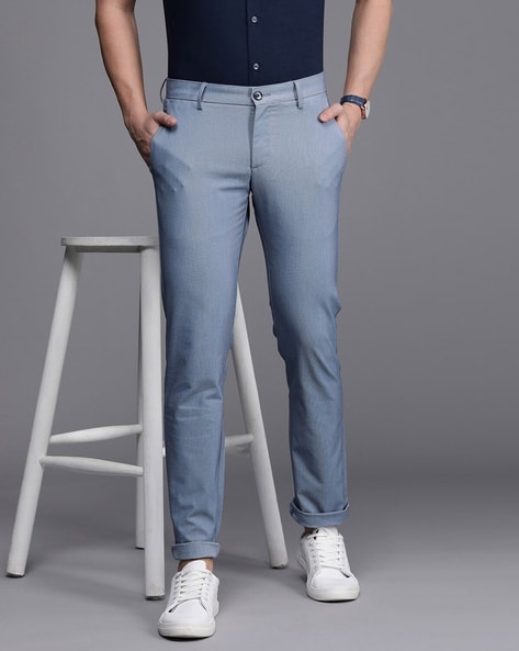 Buy Men Blue Slim Fit Solid Casual Trousers Online - 707075 | Allen Solly