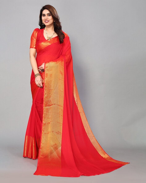 plain chiffon saree with golden border