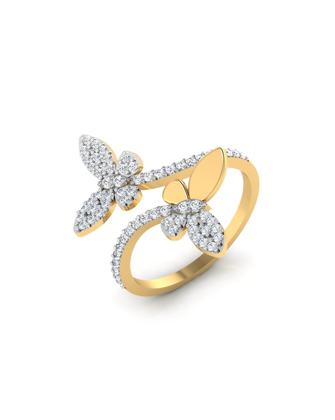 Adjustable, one size fits all 14K Gold Glitzy Butterfly Ring