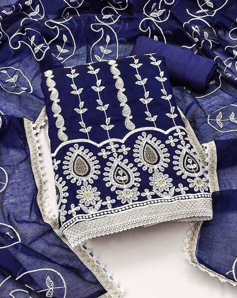 Embroidered 3-Piece Chanderi Dress Material Price in India