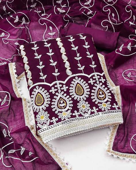 Buy Manvaa Women Grey Embroidered Chanderi Unstitched Dress Material Online  at Best Prices in India - JioMart.