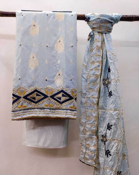 3-Piece Dress Material with Floral Woven Motifs Price in India
