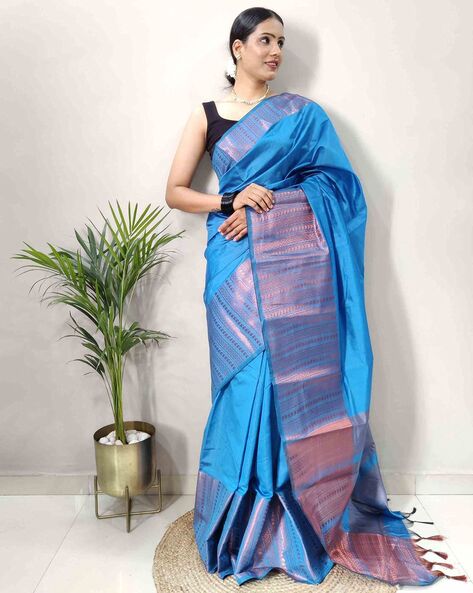 Yale Blue Cotton Silk Saree – MySilkLove