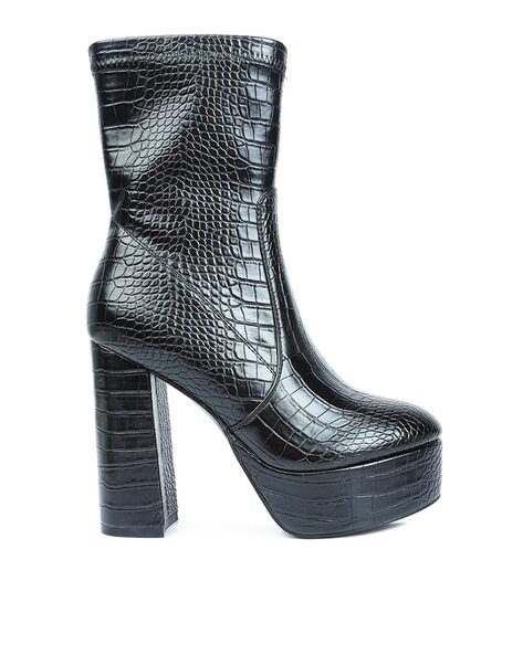 Black croc platform boots hot sale