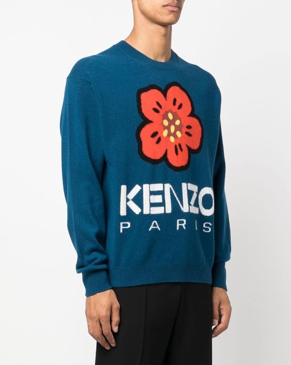 Crew Neck Kenzo Sweatshirt Blau Brand-Knit Crew-Neck Sweatshirt