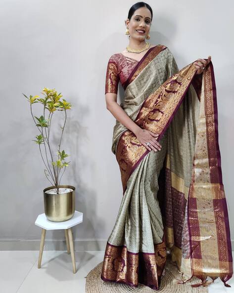 Beige Silk Saree With Blouse 263682