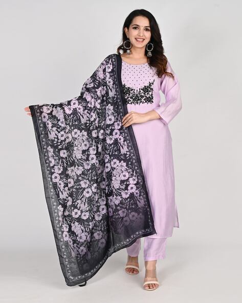 Embellished Straight Kurta with Pants & Dupatta Price in India