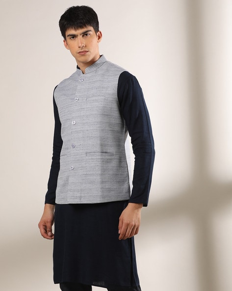 Heathered Slim Fit Nehru Jacket