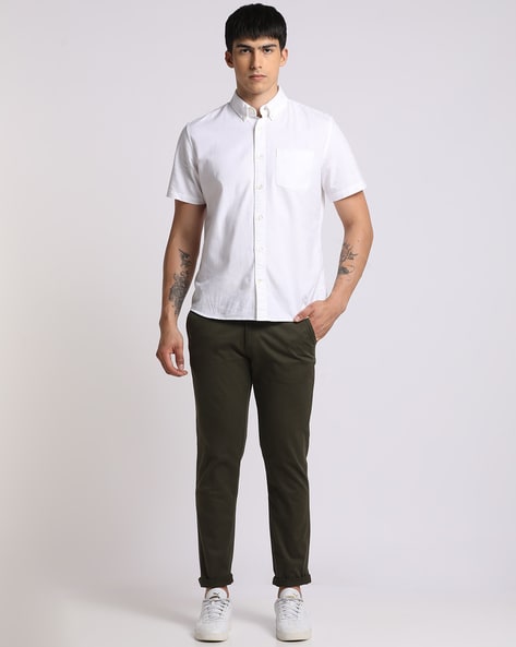 HUGO - Tapered-fit trousers in structured cotton