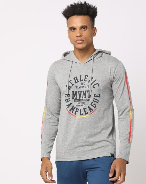 Typographic Print Slim Fit Hooded T-Shirt