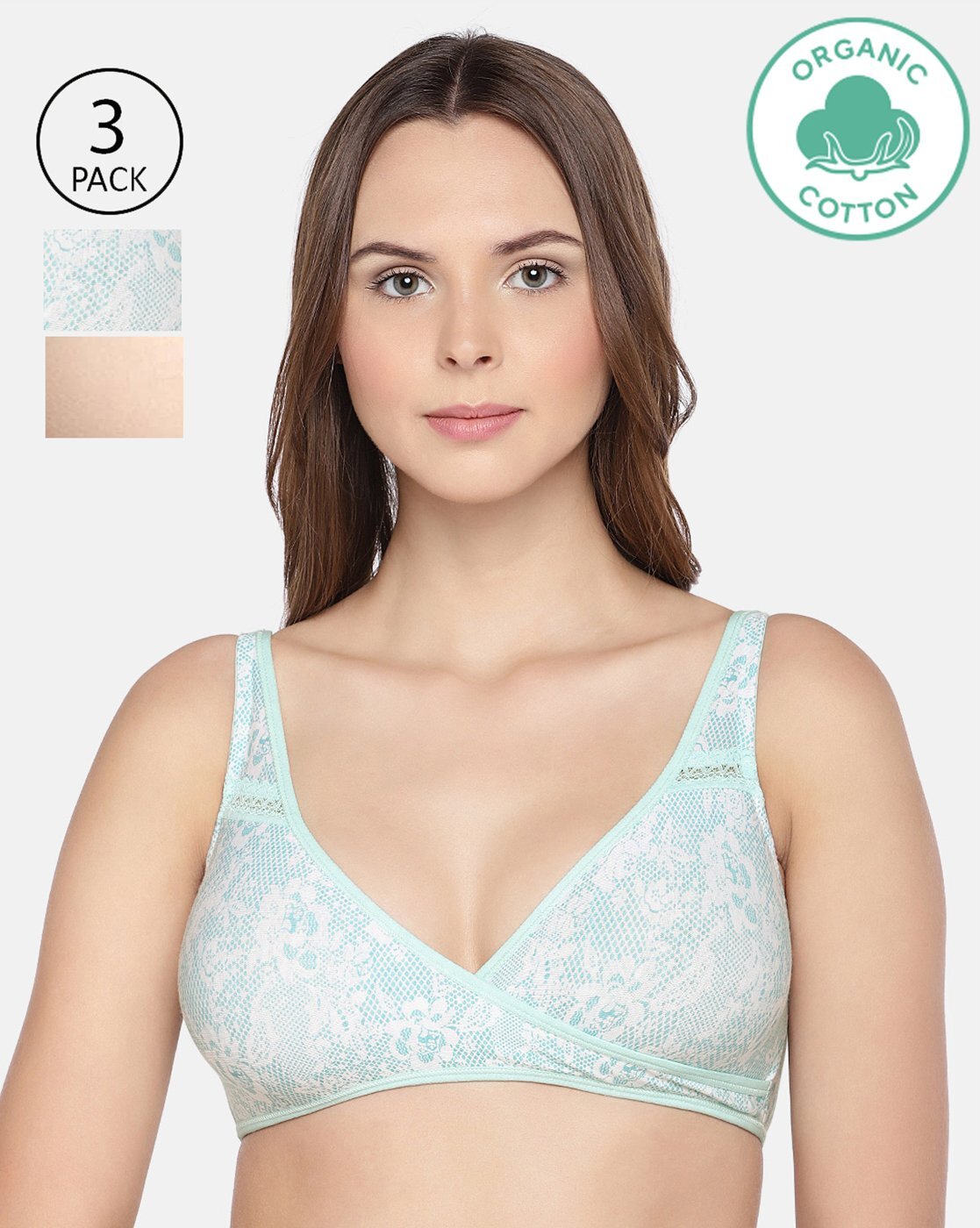 Buy Inner Sense Organic Cotton Antimicrobial Laced Non-Padded Bras (Pack Of  3)-Multi-Color Online