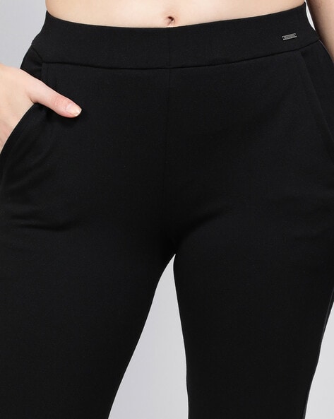 Buy Women's Rayon Polyester Elastane Stretch Slim Fit Solid All Day Pants  with Side Pockets - Jet Black IW06