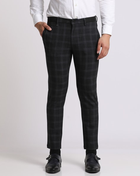 GINGTTO Black Men Skinny Chinos Plaid Check Stretch Slim Fit Tartan Golf  Trouser | eBay