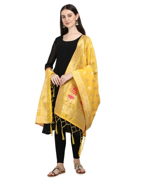 Black suit outlet with yellow dupatta