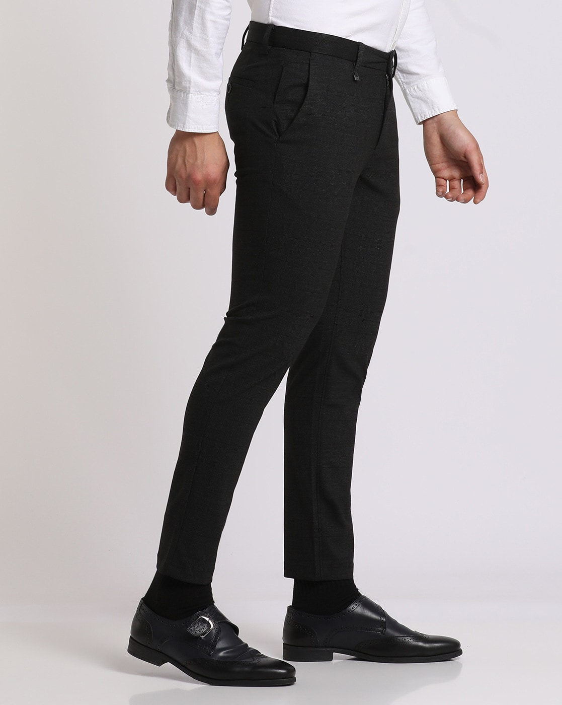 Branded Jet Black Narrow Cotton Pant, Hangree