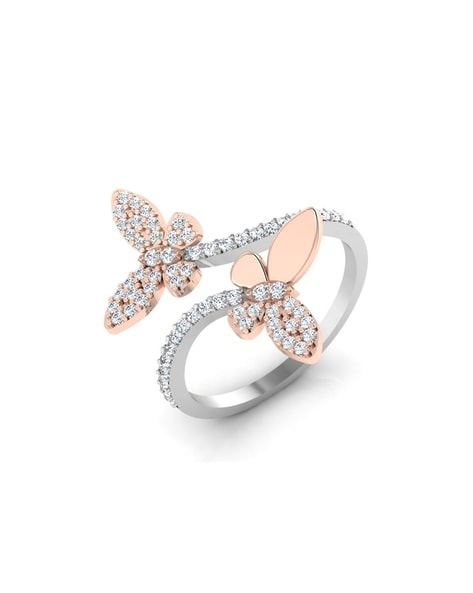 Icebox - Double Butterfly Diamond Ring 14k Solid Gold 0.20ctw