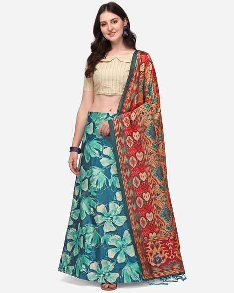 Janasya Indian Women's Maroon Cotton Block Print Lehenga Choli With Dupatta  - Walmart.com