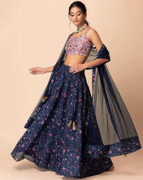 Powder pink lehenga in jacquard silk with berry blue blouse adorn in cut  dana KALKI Fashion India