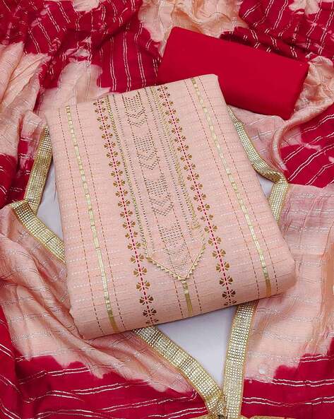 Striped Banarasi Silk Unstitched Dress Material Price in India