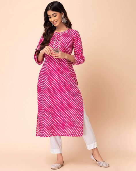 Party Wear Straight Lahariya Cotton Kurti With Handwork, Wash Care: Dry  Clean at Rs 550 in Jaipur