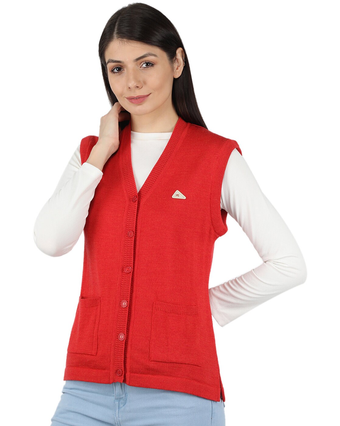 Red deals sleeveless cardigan