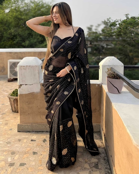 Buy Black Sarees for Women by SATRANI Online