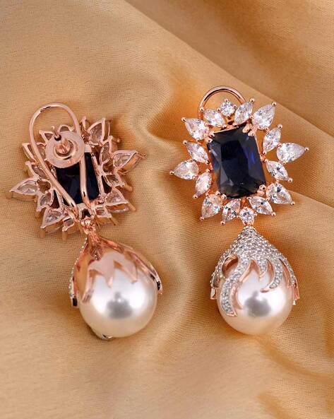 Diamond and Blue Sapphire Earring with Pearl drop  Jewels By Anu  Gurugram Haryana