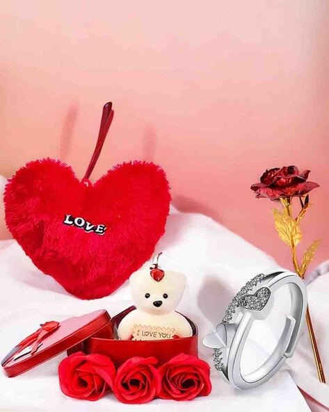 Valentines Gift Combo Valentine Rose Gold Crown Ring With Artificial Red  Rose Soft Teddy Bear With Flower Box For Girlfriend, Wife, Lovers Romantic  Gift For Valentine Day at Rs 545/piece | Gold