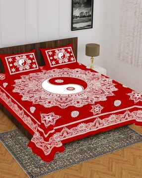120 TC Floral Print Double Size Bedsheet with Pillow Covers-image-46