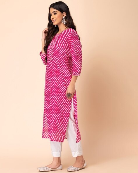 Plus Size Pink Lehariya Kurti for women – BONYHUB