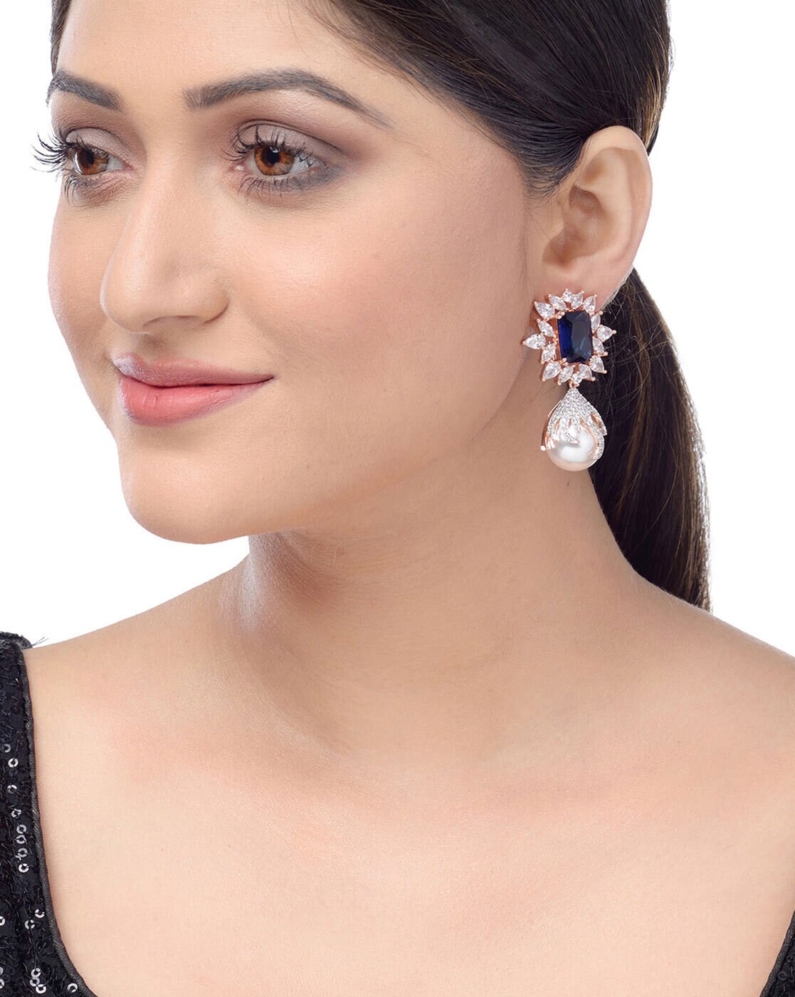 Blue and White Pearl Drop Earrings for Girls  Perfect for Saree or Suit   Clair Pearl Drop Earrings  Blingvine