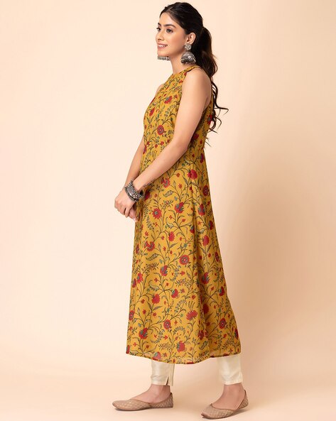 Buy Indya Yellow Floral Tasselled With Pockets Maxi Dress online