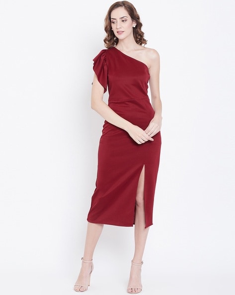 LaDivine B8401 Side Slit One Shoulder Dress - MadameBridal.com